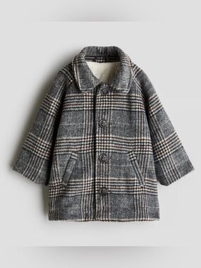 H&M  Padded Coat In Dark Grey/Checked
